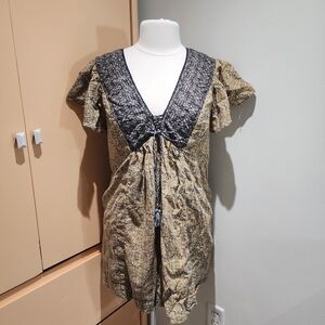 Anthropologie Navy and Yellow Floral Dress